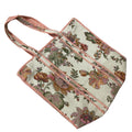 Mohinii Cotton Quilted Shopping Tote Bag, 18x18 Inch, Floral Print, White Red Striped