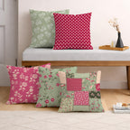 STITCHNEST Set of 5 Blossom Patchwork Collection Printed Jute Cushion Covers 16x16 Inches | Decorative Throw Pillow Covers for Sofa, Living Room, Bedroom | Perfect for Home Decor