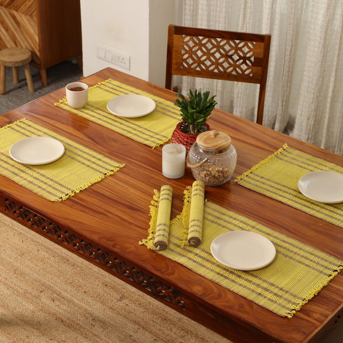 PeepulTree Placemats & Table Cloths (Lemon Yellow, Pack of 6 - Placemats) Kafalo