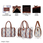 THE CLOWNFISH Lorna Printed Handicraft Fabric Handbag for Women Office Bag Ladies Shoulder Bag Tote for Women College Girls (Off White)