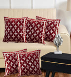 DECOMIZER Jacquard Geomteric Cushion Covers 16 Inch X 16 Inch Set Of 5 Ethnic Motifs 240 TC Cushion Covers,Design- Plus,Color- Maroon