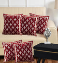 DECOMIZER Jacquard Geomteric Cushion Covers 24 Inch X 24 Inch Set Of 5 Ethnic Motifs 240 TC Cushion Covers,Design- Plus,Color- Maroon