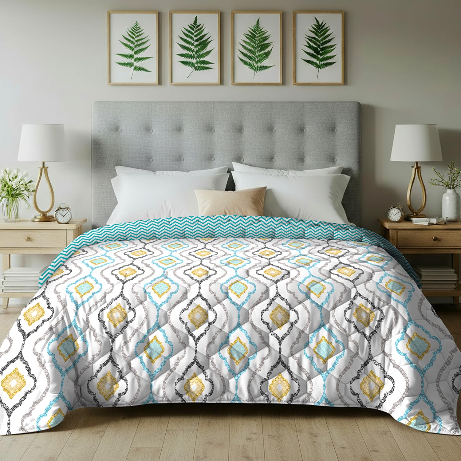Urban Space Blanket for Double Bed, 120 GSM Microfiber 3 Layered Quilted Dohar, Soft Lightweight Reversible Printed AC Blanket Double Bed for All Season (Morocco, 220 x 240 cm, Double Size) Kafalo