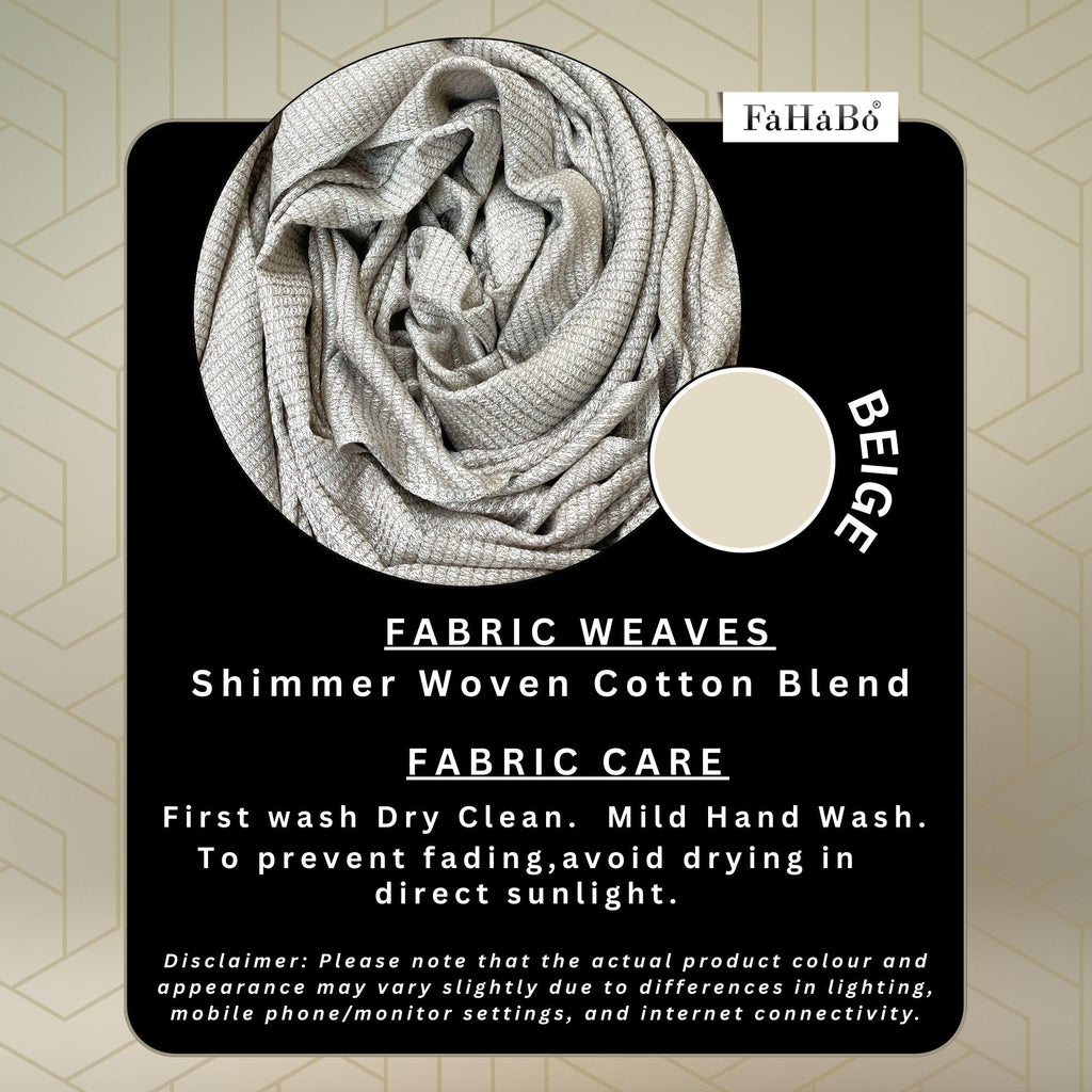 FAHABO Shimmer Woven Cotton Blend Scarf for Women – Lightweight Hijab & Stole Wrap | 73 x 29 Inches (Beige)