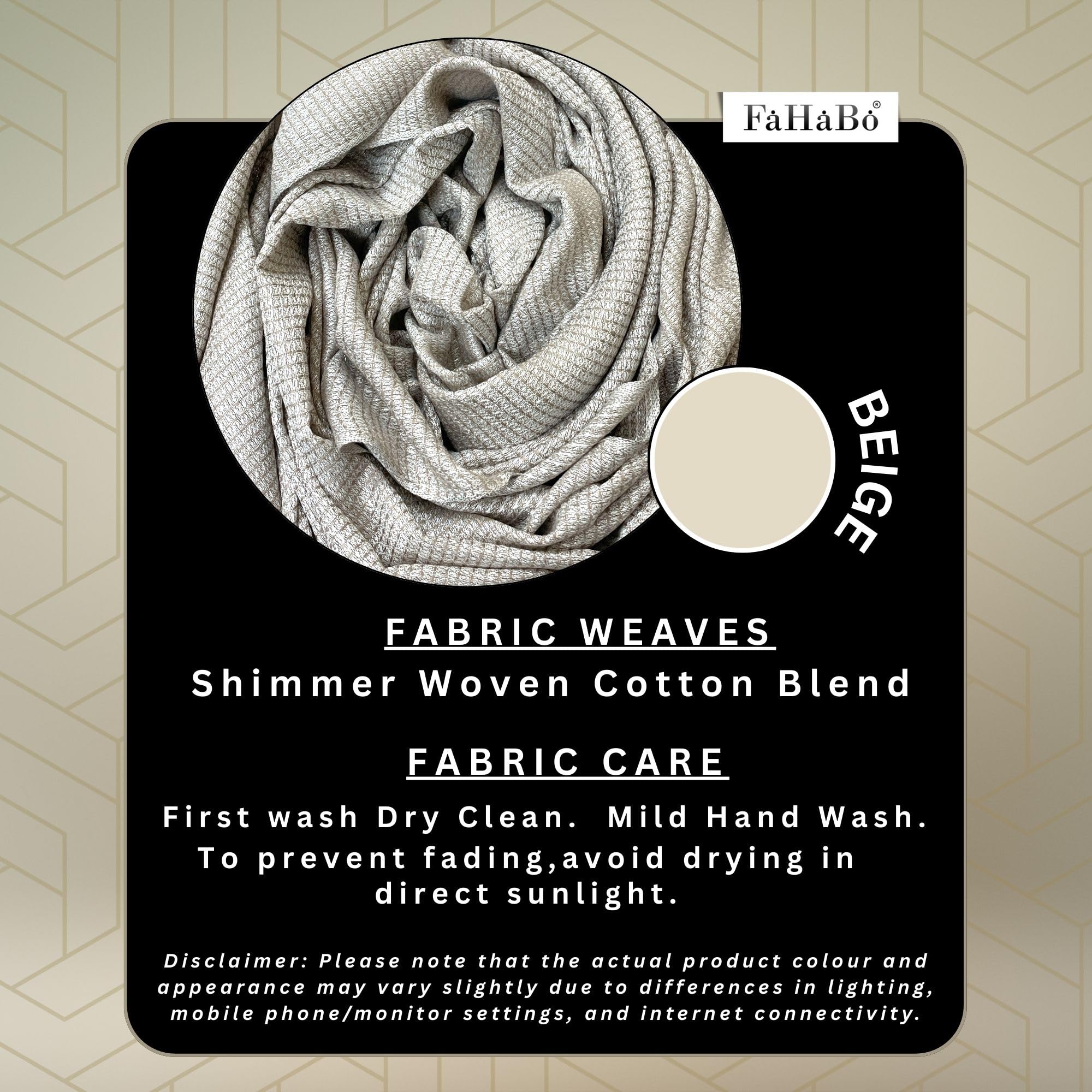 FAHABO Shimmer Woven Cotton Blend Scarf for Women – Lightweight Hijab & Stole Wrap | 73 x 29 Inches (Beige)