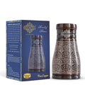INDIAN ART VILLA Pure Copper Bedroom Water Bottle with Inbuilt Glass, Dark Embossed Design, Bedside Carafe, Ayurvedic Health Benefits, 950 ML (Pack of 1)