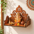 Deskart Wooden Pooja Stand for Home & Office | Mini Pooja Mandir with Wall Mount and Tabletop Design | DIY Floral and Om Designed Temple (Classic)