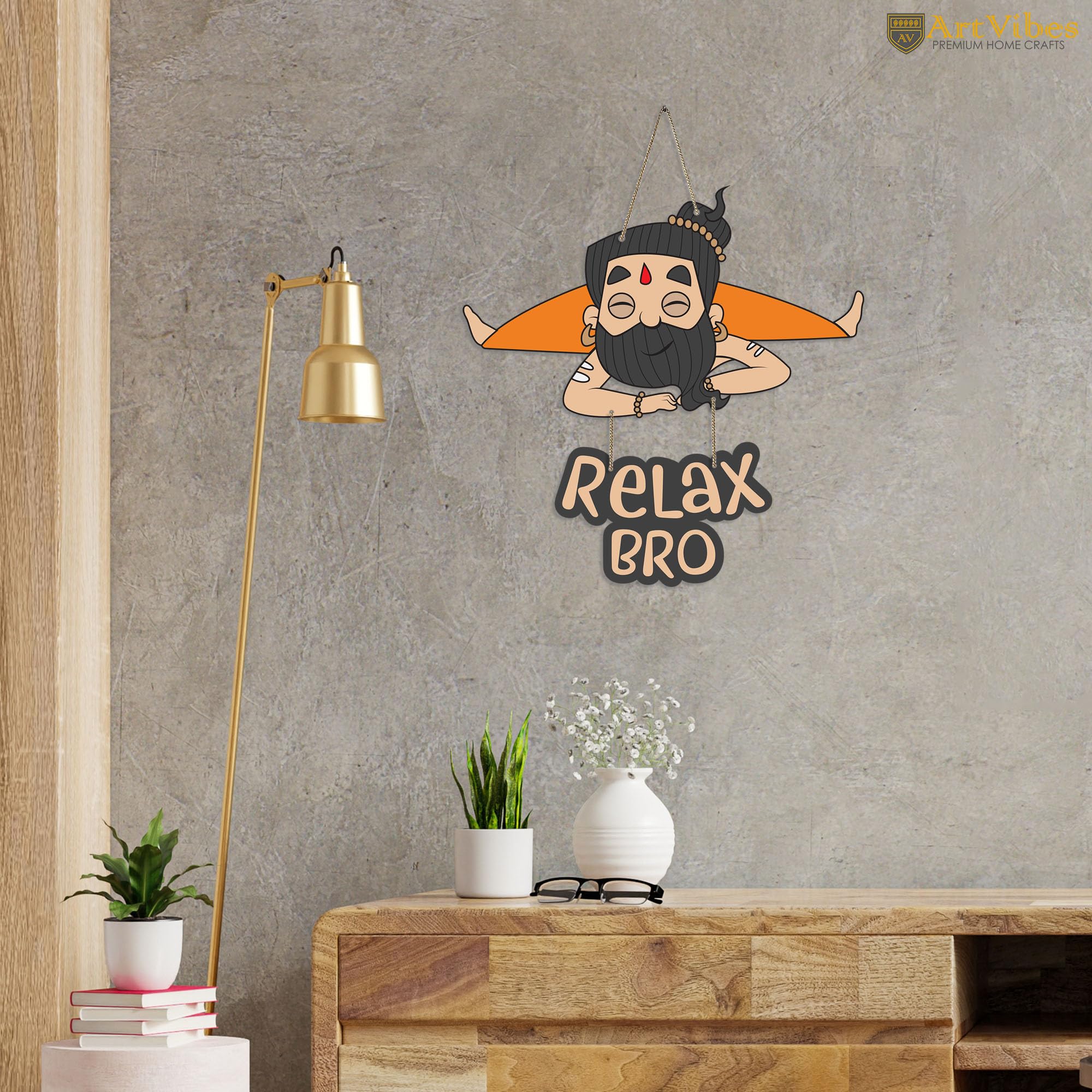 Artvibes Relax Bro Printed Wooden Wall Hanging with Quotes for Home Decor | Gifts | Living Room | Bedroom | Wooden Decorative Items | Modern Decoration | Artworks Wall Hangings (WH_5728N)