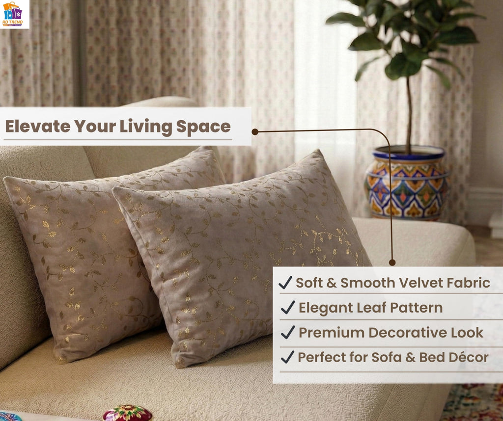 RD TREND® Velvet Cushion Covers Set of 2 | Throw Pillow Covers for Sofa, Bed & Living Room | Rectangular Cushion Cover 12x18 Inches | Perfect for Home Décor Brwon