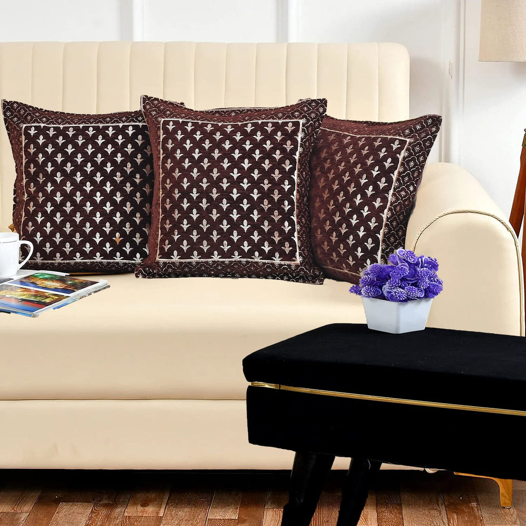 DECOMIZER Jacquard Geomteric Cushion Covers 24 inch x 24 inch Set of 3 Ethnic Motifs Cushion Covers,Design- Star,Color- Coffee-240 TC