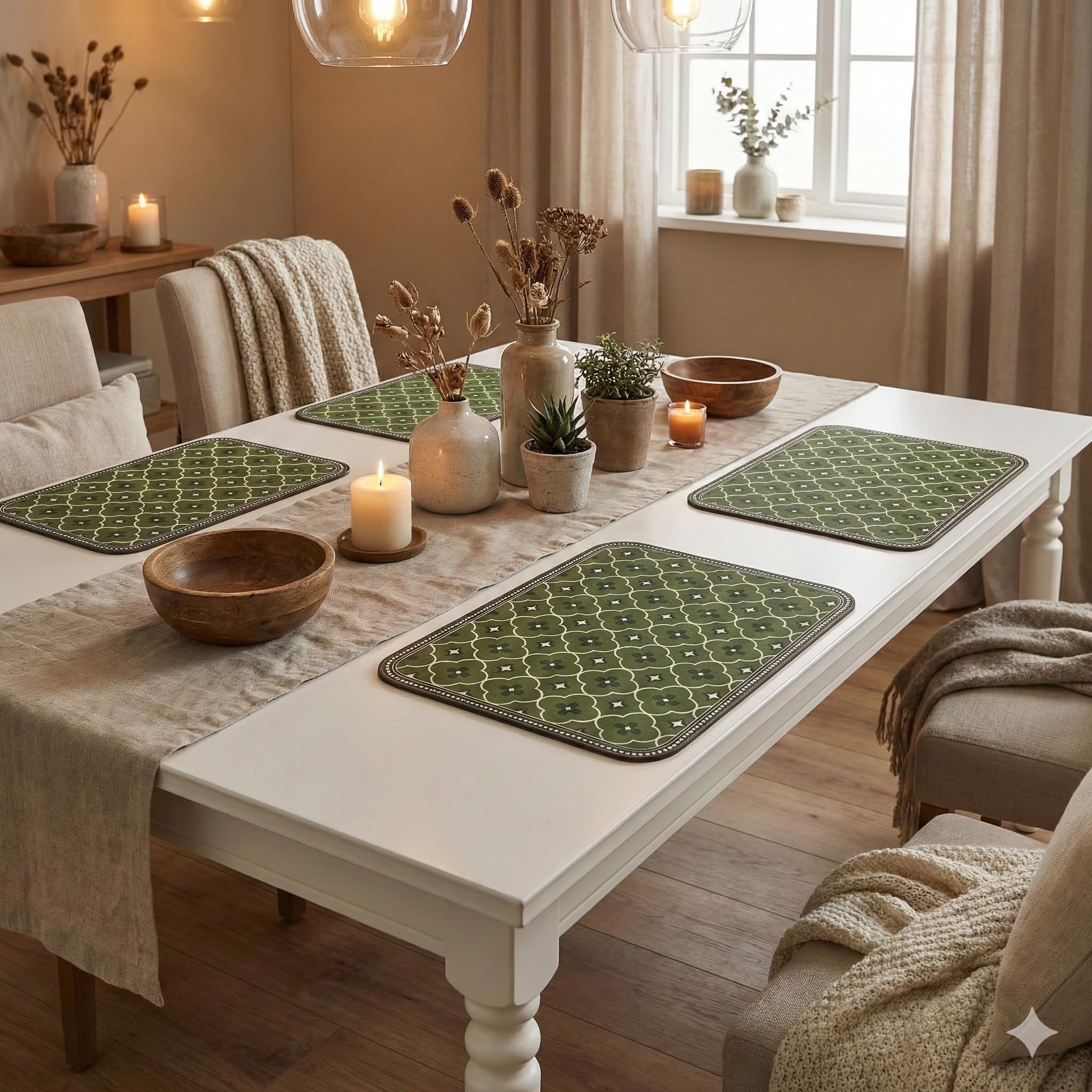 YELONA Leather Dining Table Placemats Set of 4 – Waterproof, Heat Resistant, Anti-Slip, Easy to Clean Table Mats for Dining Table, Kitchen & Home Décor (Seaweed Green, 40 x 30 cm) Kafalo