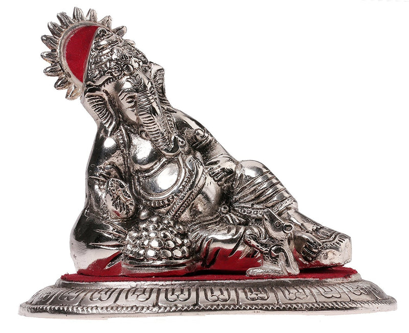 Prince Home Decor & Gifts Metal Silver Plated Masand Ganesh Showpiece Idol for Home Decor and Gift Purpose