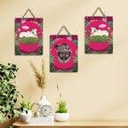 Artvibes Shrinath Ji & Cow Pichwai Art Decorative Wall Art MDF Wooden Wall Hanger for Living Room | Wall Accent | Sceneries | Wall Art Print | Graphic Artwork | Unique Gift Items (WH_96178N), Set of 3