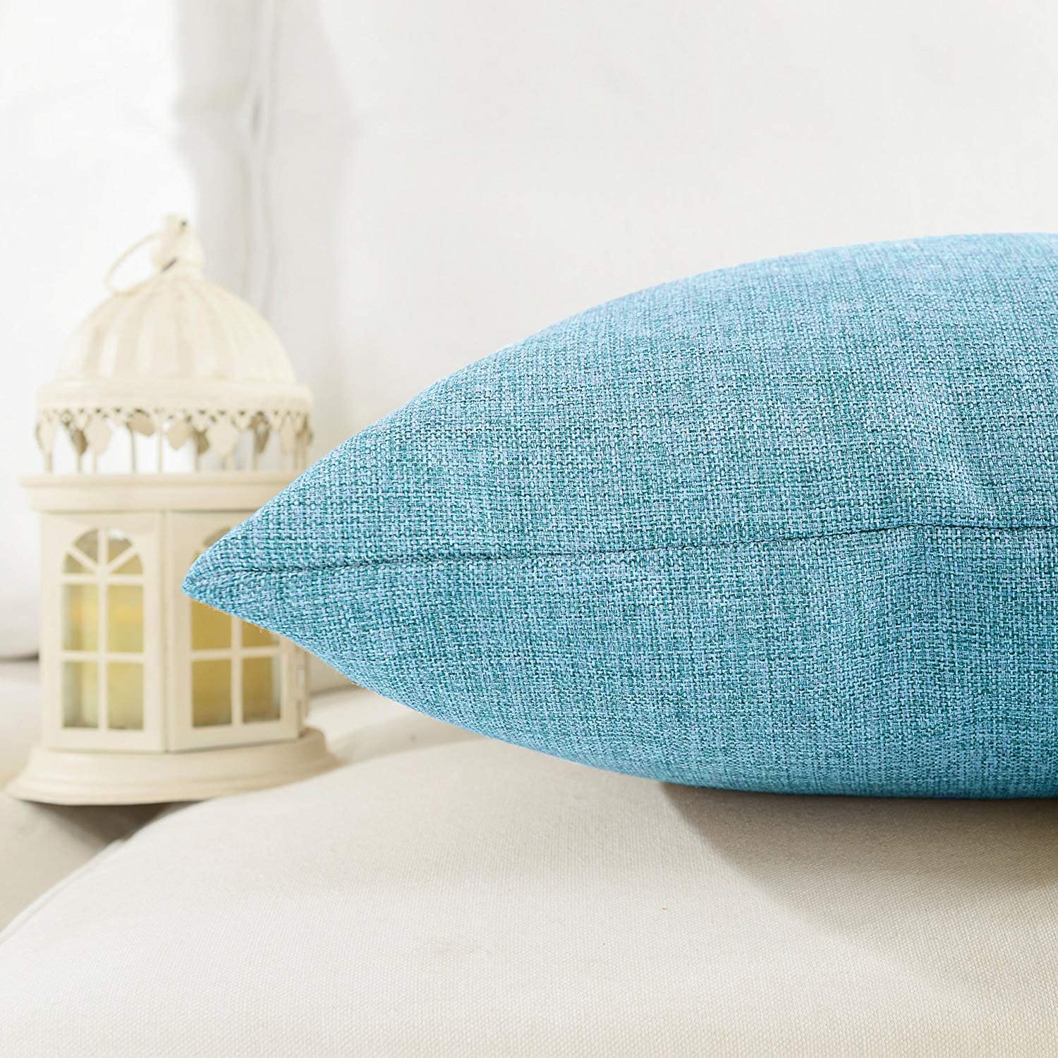 Khooti Decorative Jute Square Cushion Cover Throw Pillow Cover for Living Room Couch Diwan Single Seater Sofa, Modern Boho Medium 18 x 18 Inches / 45 x 45 cm (Colour - Teal Green)(Set of 1 piece)