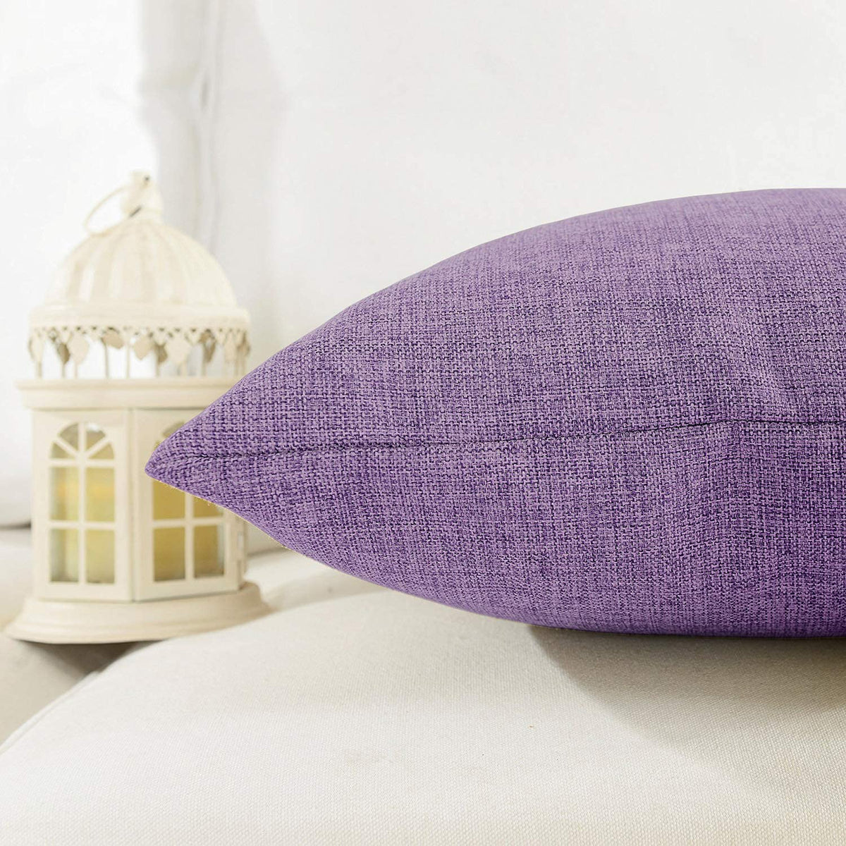 Khooti Decorative Jute Square Cushion Cover Throw Pillow Cover for Living Room Couch Diwan Single Seater Sofa, Modern Boho Large 24 x 24 Inches / 60 x 60 cm (Colour - Onion)(Set of 1 piece)