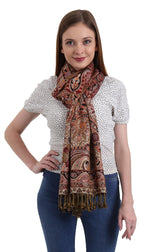 EH REVERSIBLE JAMAWAR MULTICOLOR VISCOSE SILK, FLORAL & PAISLEY SUPER SOFT PASHMINA STOLES/SCARF (MC 11)