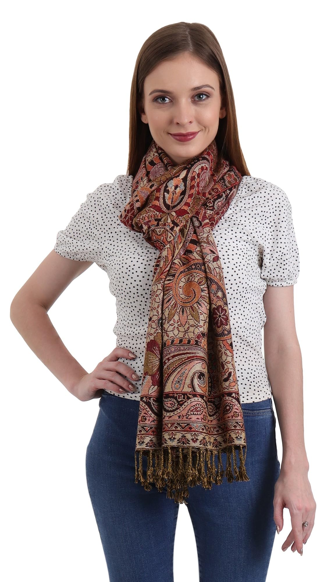 EH REVERSIBLE JAMAWAR MULTICOLOR VISCOSE SILK, FLORAL & PAISLEY SUPER SOFT PASHMINA STOLES/SCARF (MC 11)