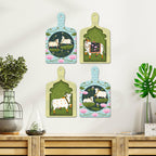 Artvibes Sacred Cows On Lotus Modern Pichwai Art Wooden Wall Hanger for Home Decor | Handcrafted Art | Festive Decor | Wall Illustrations | Paintings For Wall | Gift Items (WH_5644N), Set of 4