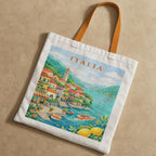 The Purple Tree WanderTote Travel Theme Tote Bag for Women, Aesthetic City Print Canvas Shoulder Bag, Reusable bag for Shopping & Everyday Carry Tote (ITALIA Edition)