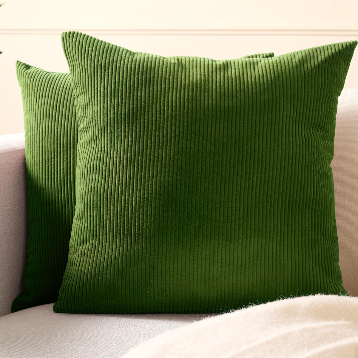 Encasa XO Corduroy Cushion Covers, Boho Pillow Covers, No Inserts Green