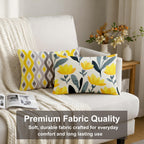 STITCHNEST Set of 2 Polycotton Cushion Covers – 12x18 Inches – Yellow & Grey Ikat-Inspired Geometric Print – Vibrant Cushion Covers for Sofa, Couch & Living Room | Perfect for Home Decor