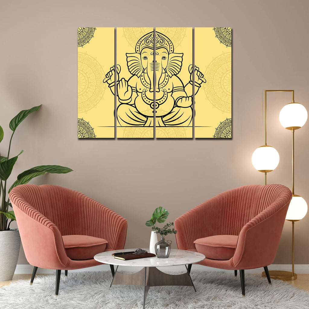 VIBECRAFTS 4 Pieces Shree Ganesh Canvas Wall Painting Fitted With Wooden Frame For Home | Office | Living Room | Gift(PTVC4Pcs1_13526)