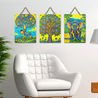 Artvibes Elegant Elephant & Cow Decorative Wall Art MDF Wooden Wall Hanger for Home | Aesthetic Wooden Decor | Graphic Artwork | Wall Illustrations | Sceneries | Unique Gift Items (WH_9674N), Set of 3