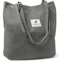 Kawn® Women Corduroy Tote Bag Canvas Shoulder Cord Purse Reusable Shopping Bag Grocery Bag Large Capacity Washable Handbag Girls Shoulder Bag with Inner Pocket For Daily Use Work Travel (Dark Grey)