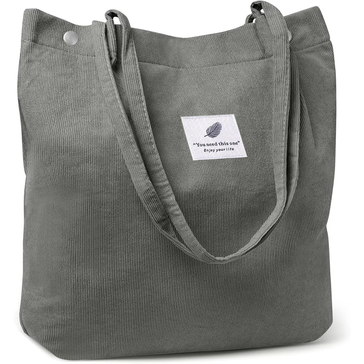 Kawn® Women Corduroy Tote Bag Canvas Shoulder Cord Purse Reusable Shopping Bag Grocery Bag Large Capacity Washable Handbag Girls Shoulder Bag with Inner Pocket For Daily Use Work Travel (Dark Grey)