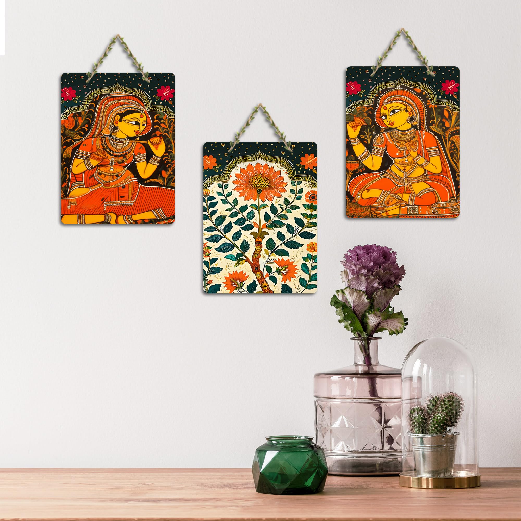 Artvibes Phad Art Home Decorative MDF Wooden Wall Art for Home | Living Room | Office | Cafe | Painting Wall Decor | Wall Art Print | Artworks Hangings | Unique Gift Items (WH_96171N), Set of 3