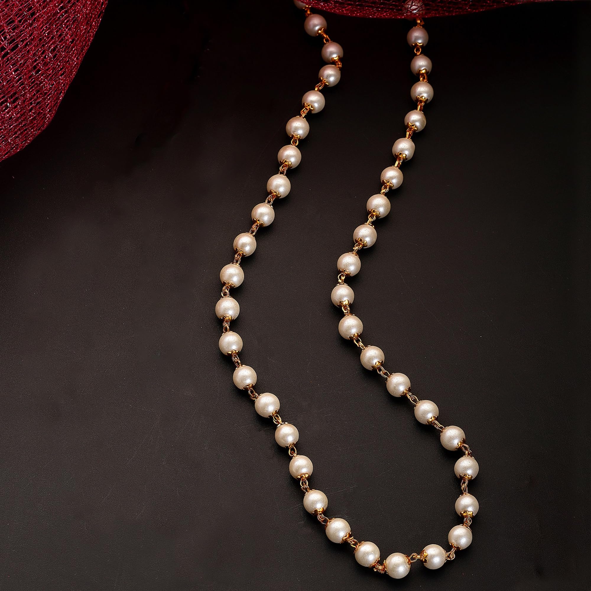 ZENEME Chain 26 Inch Fine Gold Plated Finish Handmade Work Multi-Pearl Jewellery For Women Girls Men (Design-1)