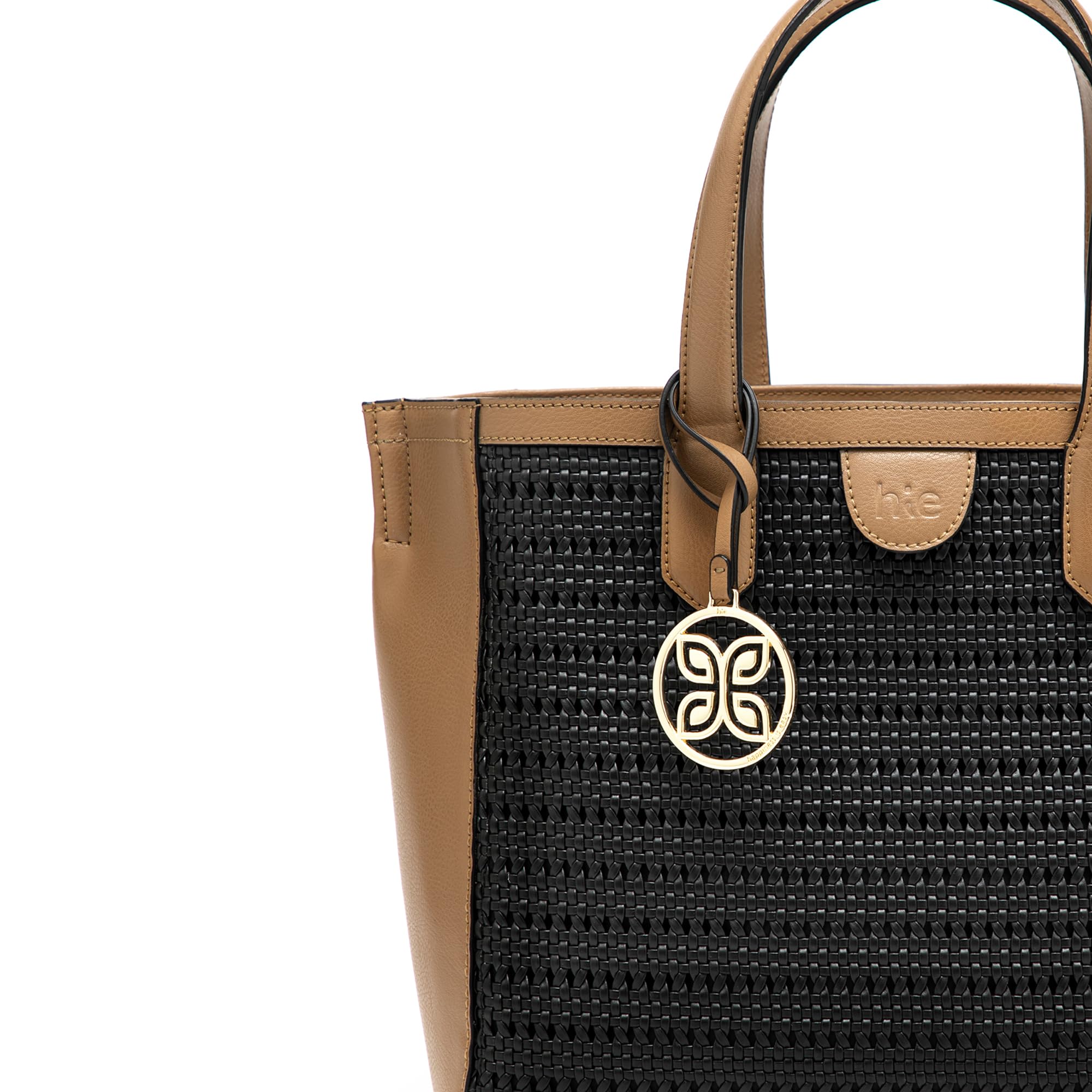 HIE Janet Tote Bag – Spacious Compartment, Woven Vegan Leather, Adjustable & Detachable Crossbody Handle, Metal Zip Closure, Inside Lining, Hanging Metal Logo – Perfect for Office & Travel Use.