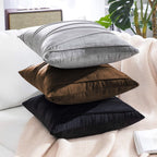 Khooti Velvet Striped Cushion Cover Pack of 1-34 x 34 / 86 x 86 cm | Brown | Soft Pillow Covers Cushion Case for Sofa Bedroom Livingroom Chair Car, Cushion Cover with Zig Zag Pattern