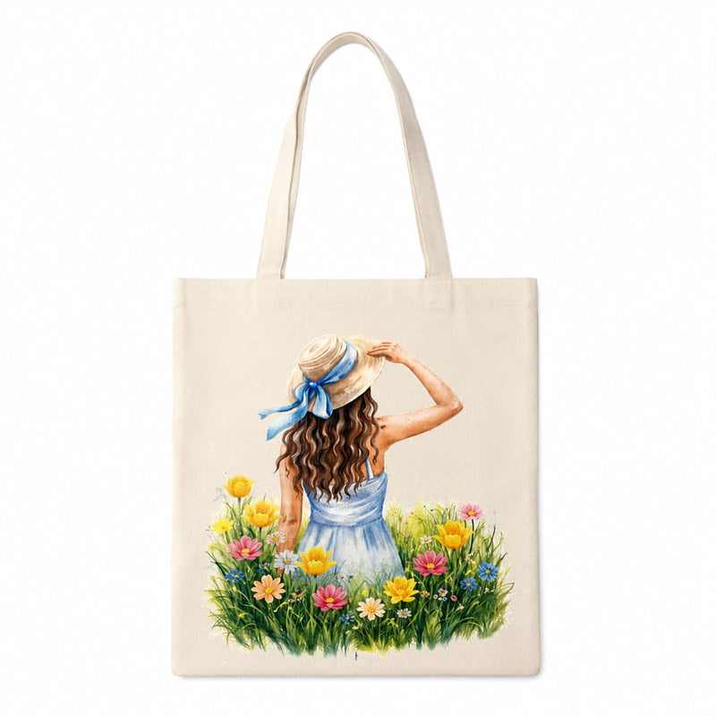 Filloxy Cotton Canvas Tote Bag -350 GSM | Heavy Duty Grocery, Office, Lunch, Travel & Gift Carry Bag | Printed Canvas Shoulder Tote (Natural Cotton) (cotton girl print bag -31 cm X 35 cm)