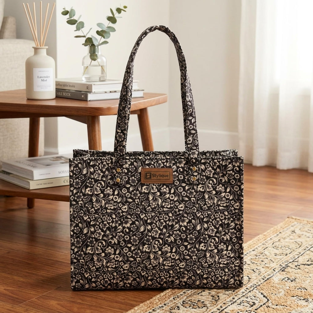 Stylique Jute Tote Bag for Women Stylish | Premium Cotton Canvas Shoulder Bag | Side Bag Ladies Tote | Woman Handbags Big Size for Work, College & Daily Use | College Travel Lunch Carry Bag