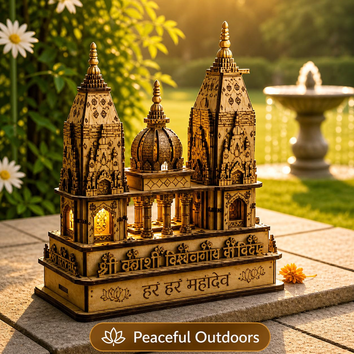 VISHUFAB Wooden Kashi Vishwanath Temple Model | Handcrafted Religious Showpiece | Traditional Home & Office Decor