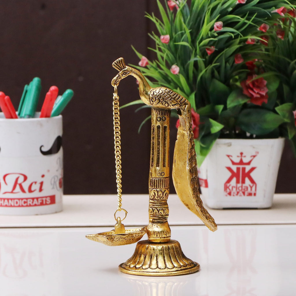 Peacock Design Metal Hanging with Chain Diya Pair of Peacock Design Bird Diya Deepak Oil Lamp