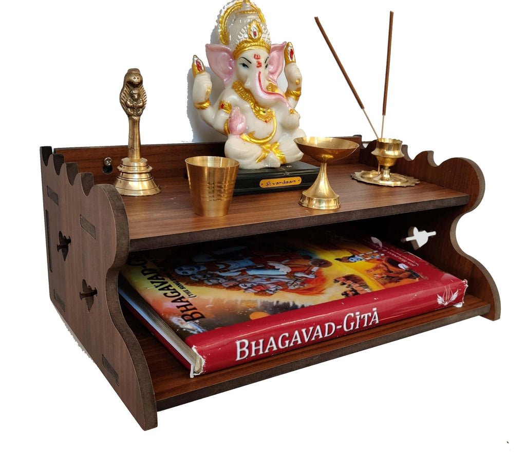 HOMEWEY DECOR Wooden Home Temple Handcrafted Support Heavy Idols Luxurious Finish Pooja Mandir for Home and Office Wall Mount for Pooja Room (TEMPLESTB05-02DM-37)