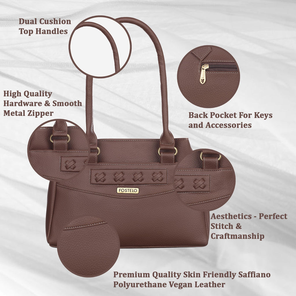 Fostelo Women's Maria Satchel Tote Handbag for Women | Ladies Purse | Stylish Shoulder Bag | Gift For Women | Brown