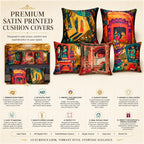 Vendola Decorative Satin Sofa Cushion Covers Set of 5, 12 inch x 12 inch, Sofa Pillow Cover, Ethnic Festive, Multicolor, Raja Rani Royal Design, Zipper Closure (Raja Rani, 12X12 Inches)