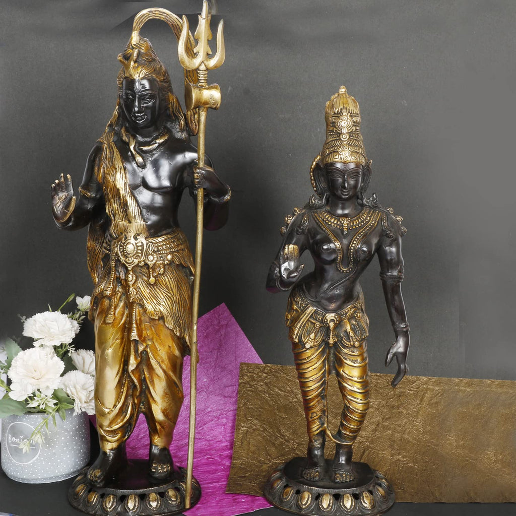 ARTVARKO Big Brass Shiva Parvati Standing Blessing Murti Home Décor House Warming Mandir Puja Temple Pooja Showpiece Marriage Gift 20.5 Inch