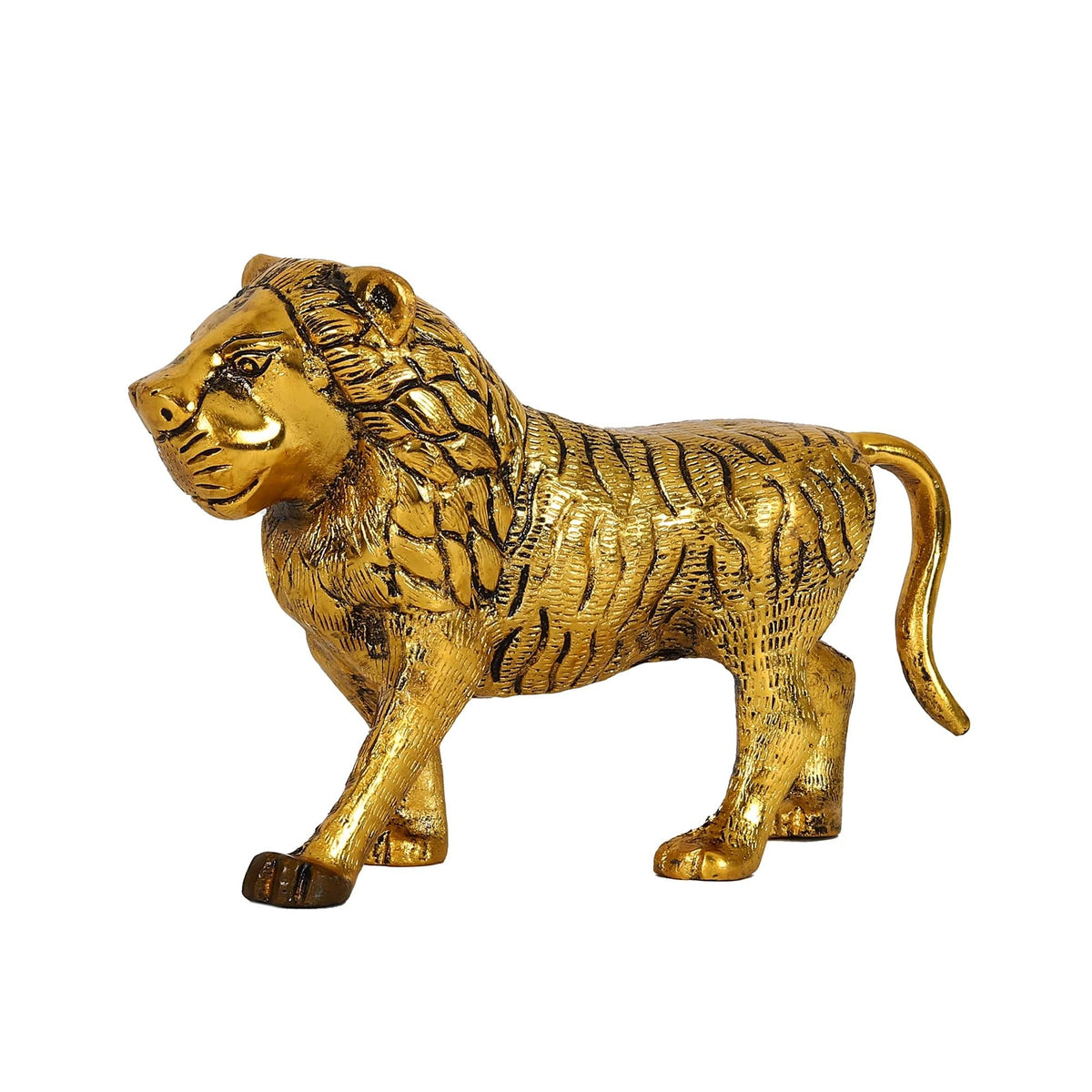 KridayKraft Metal Lion Showpiece Statue Gold Plated Fine Finishing and Decorative for Showcase Home Pooja,Durga Office & Table Desk Animal,Article,Feng Shui & Vastu Figurines,Gift.