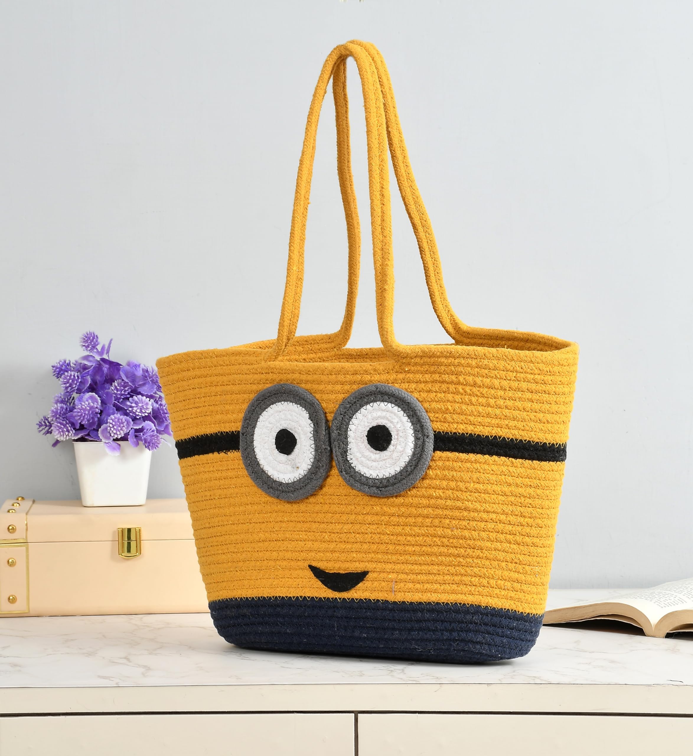 SAMAIR Minion Design Handmade Cotton Dori Tote Bag - Collectable & Reusable for Tote Women (Pack of 1) (A)