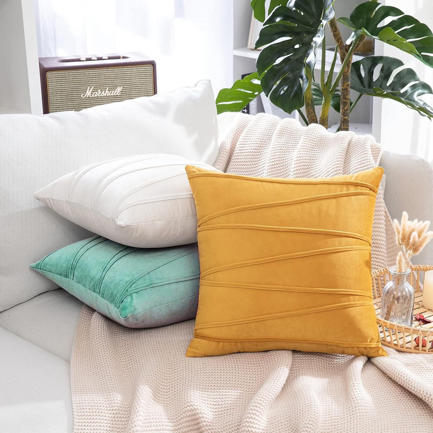 Khooti Velvet Striped Cushion Cover Pack of 1-30X30/76X76 Cm | Teal Green | Soft Pillow Covers Cushion Case for Sofa Bedroom Living Room Chair Car, Cushion Cover with Zig Zag Pattern