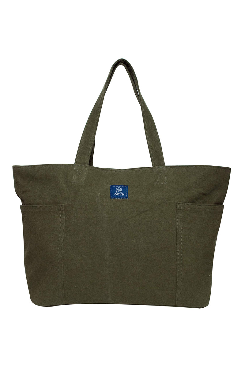 AQVA Handmade Eco Friendly Washed Cotton Canvas Tote Bag - Reusable Shoulder Bag with Top Zip Closure, Inner Zip Pocket - Large Cotton Canvas Handbag for Grocery, Gun Metal