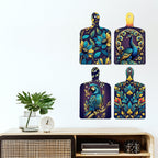 Artvibes Indian Peacock & Parrot Floral Art Wooden Wall Hanger for Home Decor | Living Room | Office | Wall Art Painting For Hall | Graphic Artwork | Wall Poster | Unique Gift (WH_5654N), Set of 4
