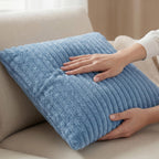 Yellow Weaves Pencil-Stripe Fur Cushion Covers | Soft Polyester | Decorative Sofa & Throw Pillow Covers | 16x16 Inches, Pack of 5 (Sky Blue)
