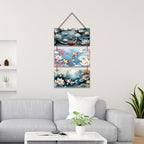 Artvibes Water Lily and Koi Fish Wooden Art Decoration Item for Living Room | Art For Wall | Wall Sculpture | Signs & Plaques | Festive Decor | Aesthetic Wooden Decor | Unique Gift Items (WH_9436N)