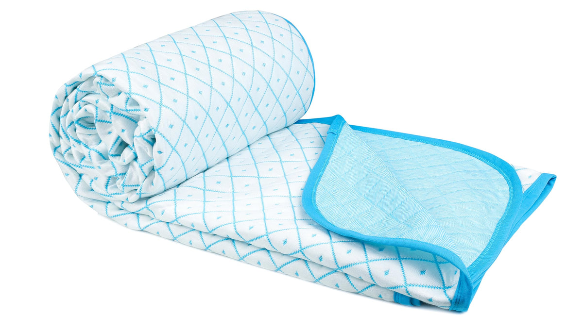 HOMEKART Super Soft Cotton Knitted Dohar|AC Quilt| Blanket for Single Bed (60 x 86 inches) |Lightweight Viscose Dohar - 250 GSM |Single - 150x220 cms,-Aqua & White Kafalo