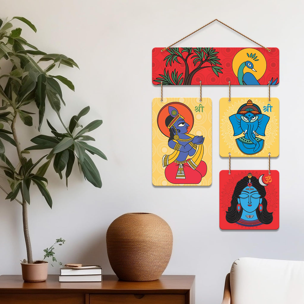 Artvibes Hindu God Lord Krishna Ganesha Shiva Wall Hanging Home Decorative Wall Art | Spiritual Decor Items | Painting Wall Decor | Wall Illustrations | Art Print | Art For Wall | Gift Item (WH_6547N)